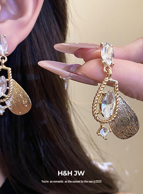 新款镶钻水滴镂空耳环项链套装欧美简约时尚锁骨链轻奢高级感项饰