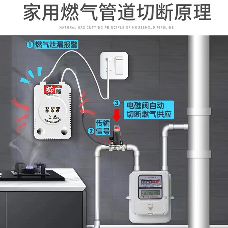 开放式厨房复合式燃气报警器甲烷一氧化碳煤气泄露检测联动切断阀 - 图1