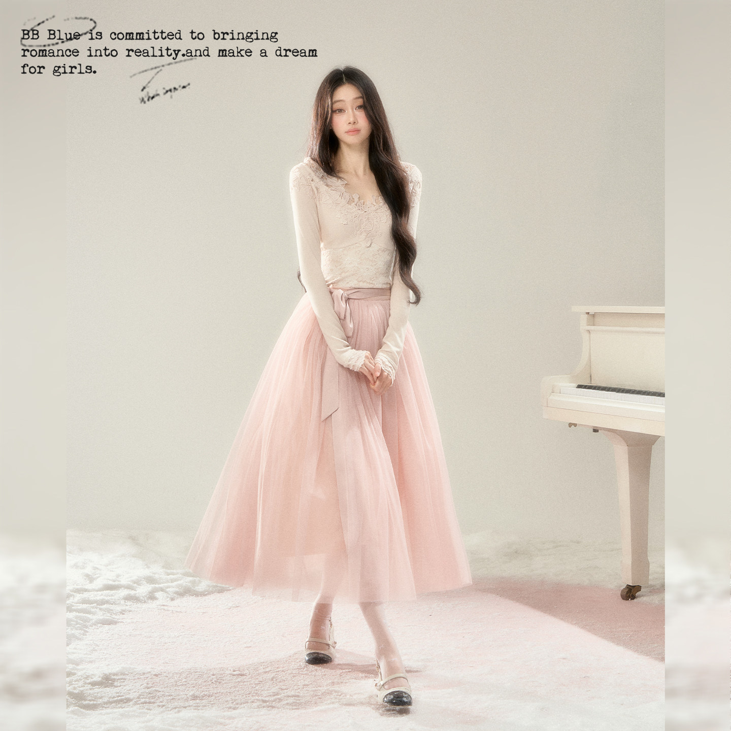 BB BLUE/天鹅之梦/法式千金芭蕾长袖内搭高腰肌理感蕾丝网纱礼裙,淘宝优惠券,粉丝福利购,淘宝优惠卷