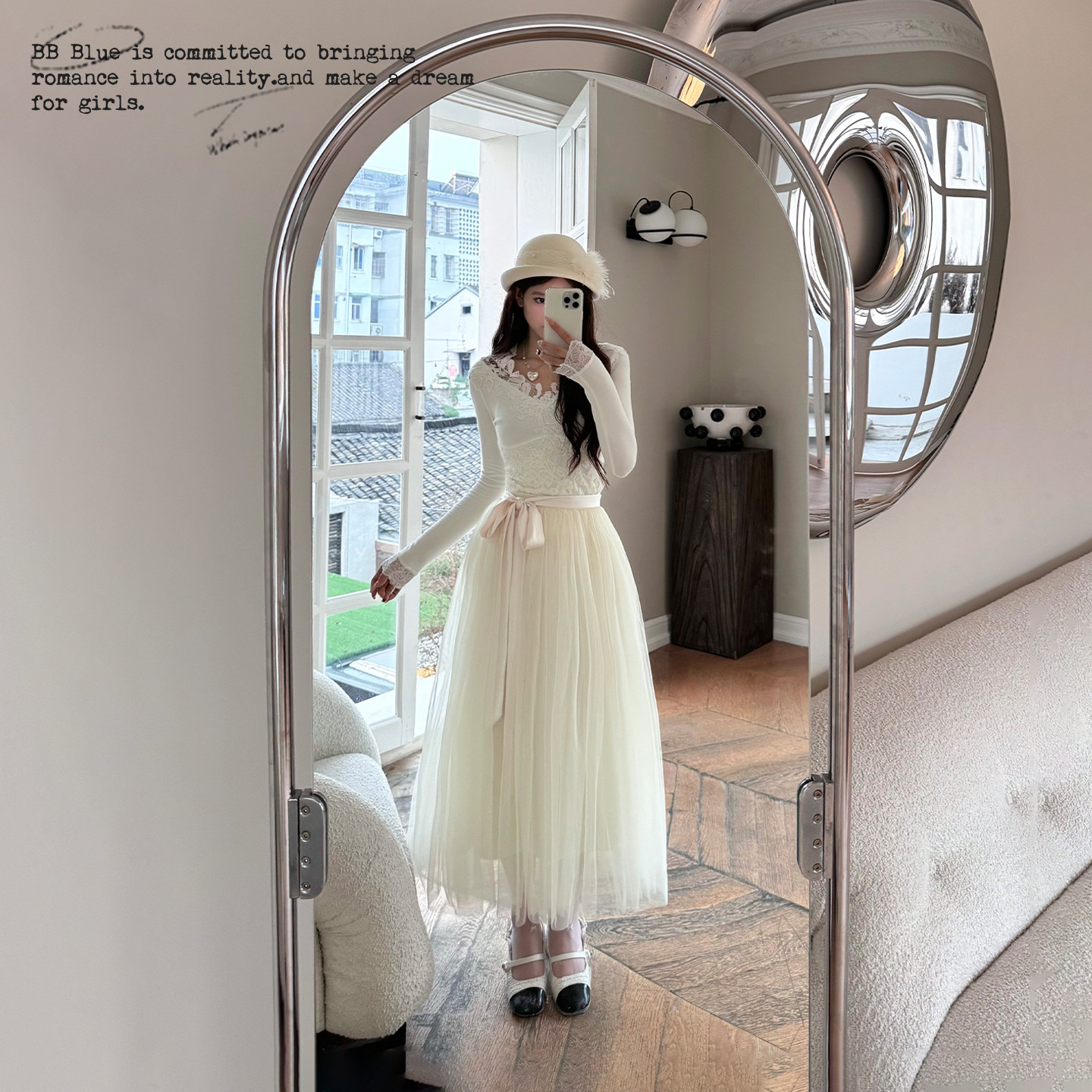 BB BLUE/天鹅之梦/法式千金芭蕾长袖内搭高腰肌理感蕾丝网纱礼裙,淘宝优惠券,粉丝福利购,淘宝优惠卷