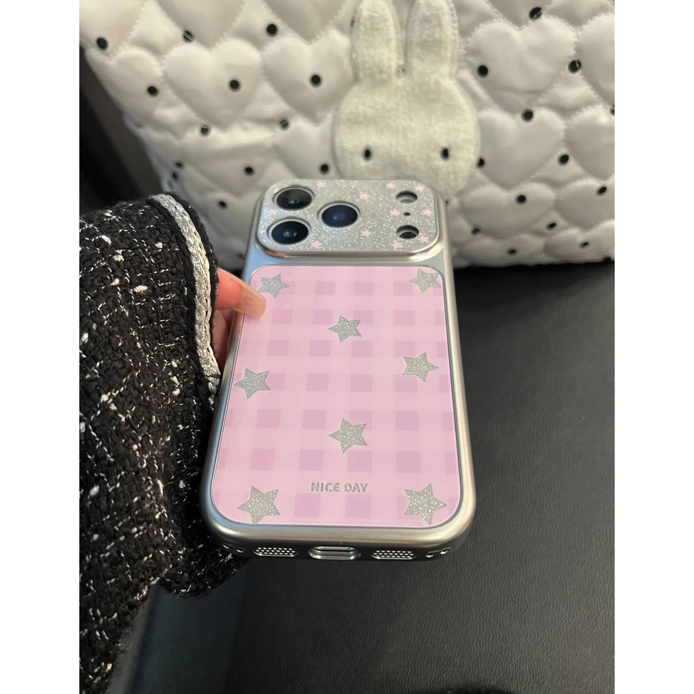 SHEEP CASE简约格纹闪粉星星适用苹果17手机壳iPhone17Promax新款16高级感15保护套13韩系14防摔全包创意女款,淘宝优惠券,粉丝福利购,淘宝优惠卷