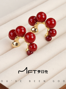 兰壹壹月牙团子红色耳环