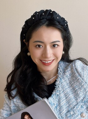 兰壹壹晚星发箍钻钻增高颅顶纹理感高级黑色褶皱磨砂扣子包边发箍