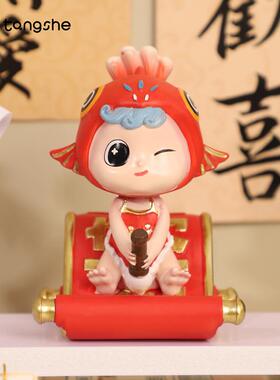 小鲤子幸运排排坐小摆件鲤科状元可爱锦鲤潮玩工位装饰品送礼好物