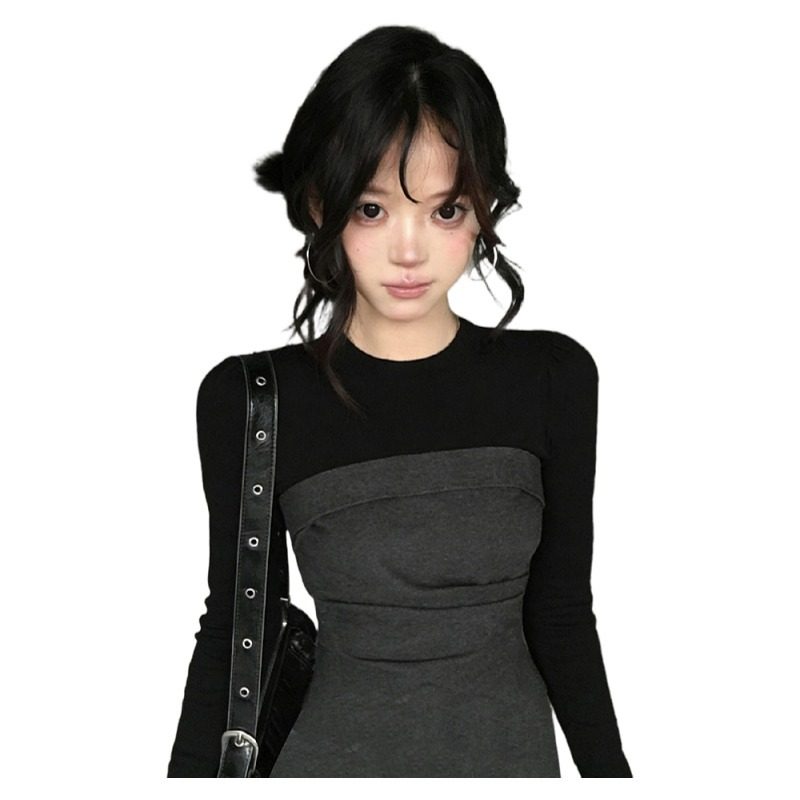 大码胖mm假两件不规则拼接长袖T恤女春季设计感修身气质内搭上衣,淘宝优惠券,粉丝福利购,淘宝优惠卷