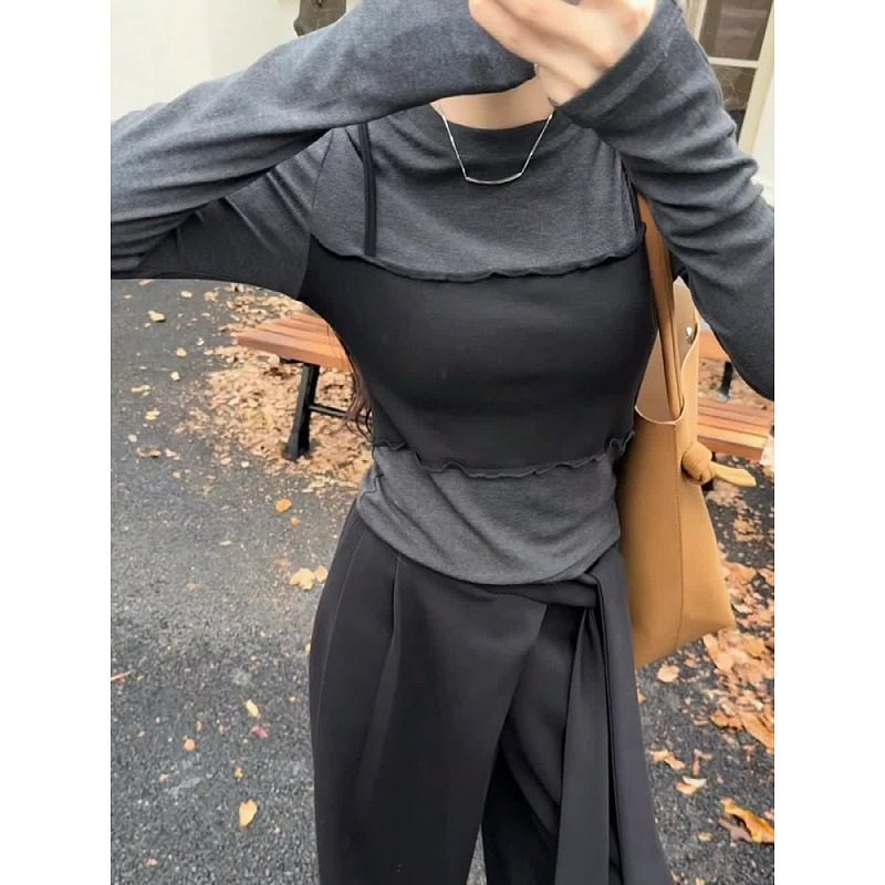 大码胖mm假两件长袖t恤女2025秋季新款显瘦气质独特巨好看上衣潮,淘宝优惠券,粉丝福利购,淘宝优惠卷