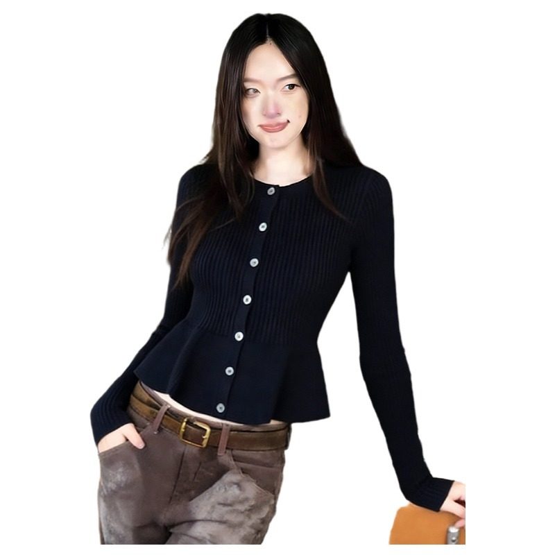 大码胖mm时尚气质针织衫女秋冬季荷叶边毛衣开衫收腰修身内搭上衣,淘宝优惠券,粉丝福利购,淘宝优惠卷