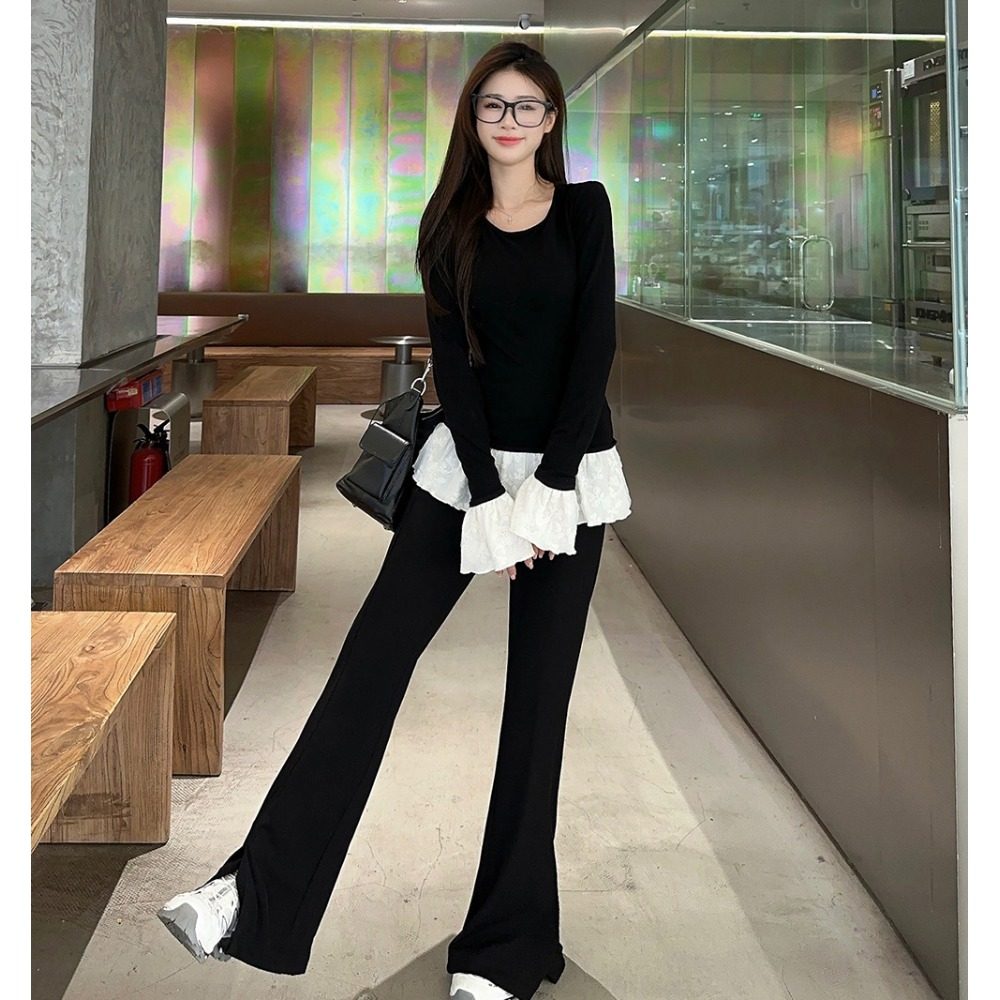 大码胖MM法式圆领蕾丝拼接假两件长袖T恤女秋季内搭修身显瘦上衣,淘宝优惠券,粉丝福利购,淘宝优惠卷