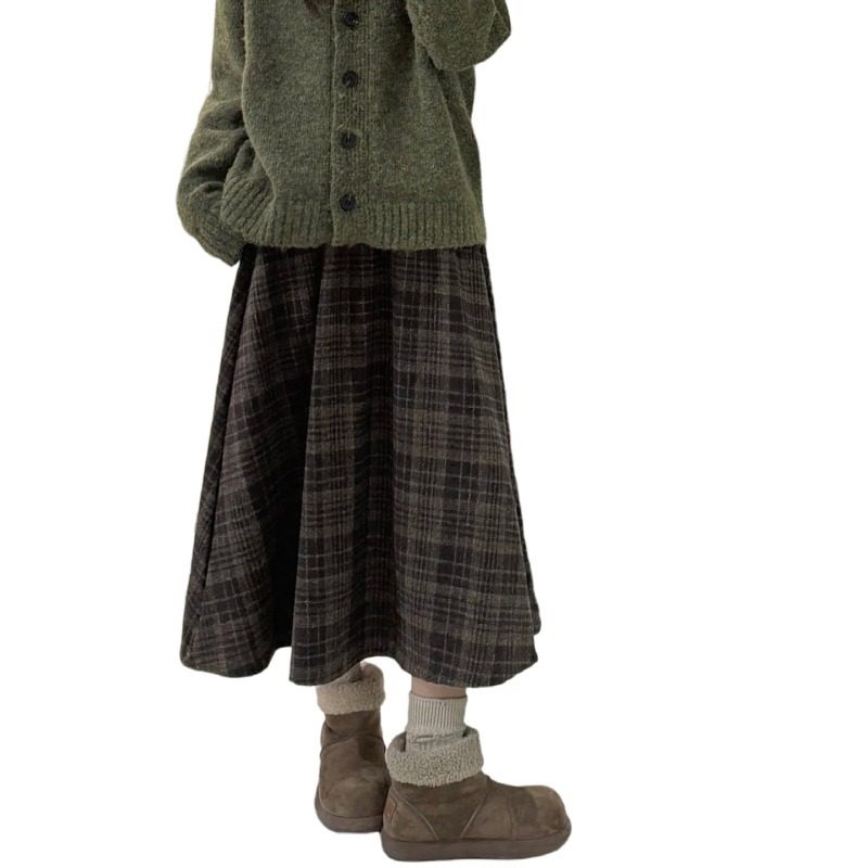 高级感绝美半身裙女冬大码胖mm复古棕咖色毛呢格子裙梨形a字伞裙,淘宝优惠券,粉丝福利购,淘宝优惠卷