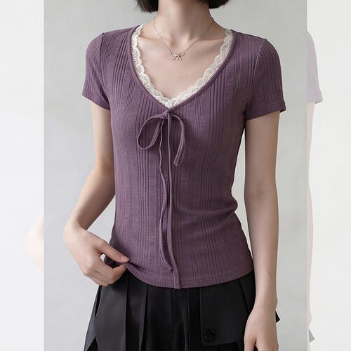 大码胖mm显瘦修身绝美短袖t恤女夏2026新款多巴胺气质设计感上衣 - 图2