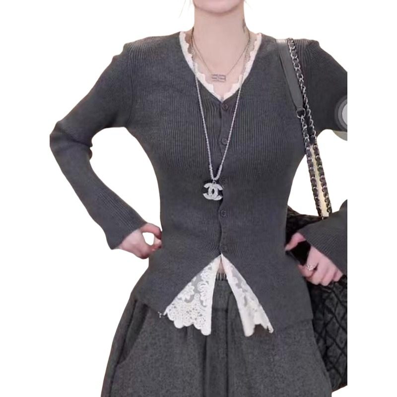 大码胖mm高级感蕾丝拼接针织衫女长袖毛衣打底衫春季新款修身上衣,淘宝优惠券,粉丝福利购,淘宝优惠卷