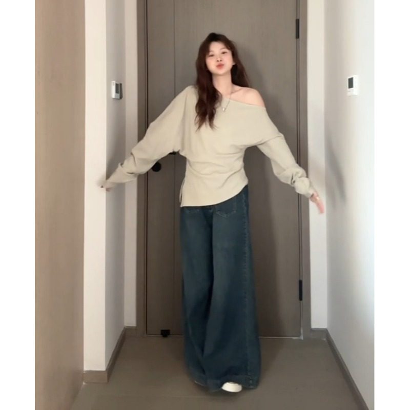 大码胖mm纯欲性感斜领露肩长袖T恤女秋季休闲宽松打底衫显瘦上衣,淘宝优惠券,粉丝福利购,淘宝优惠卷