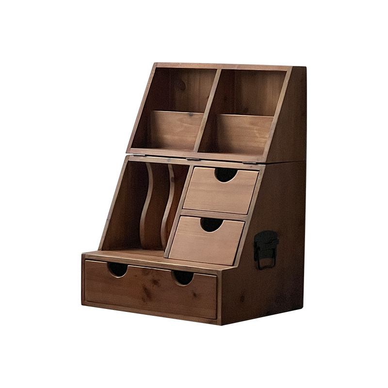 木质桌面收纳柜手账文具整理箱陈列柜多功能置物柜复古翻盖手提箱,淘宝优惠券,粉丝福利购,淘宝优惠卷