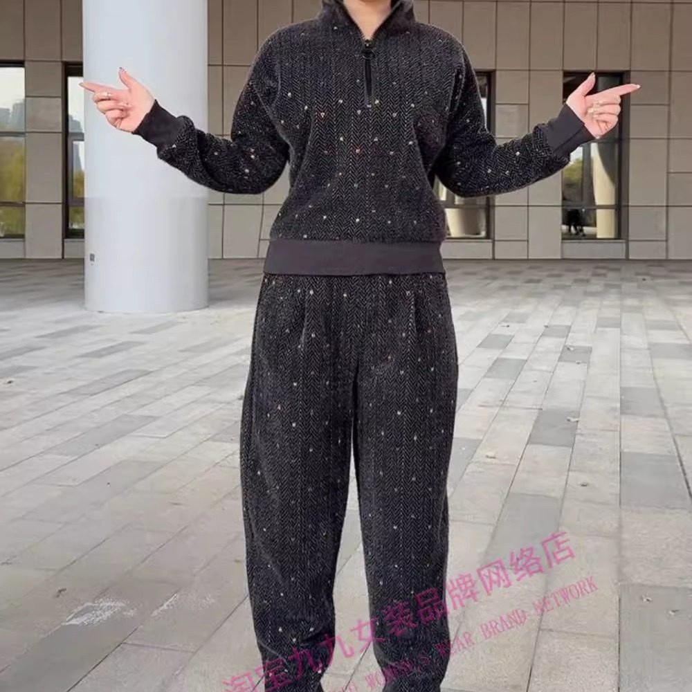 时尚大码春秋冬百搭休闲套装女新款连帽拉链上衣哈伦裤加厚两件套,淘宝优惠券,粉丝福利购,淘宝优惠卷