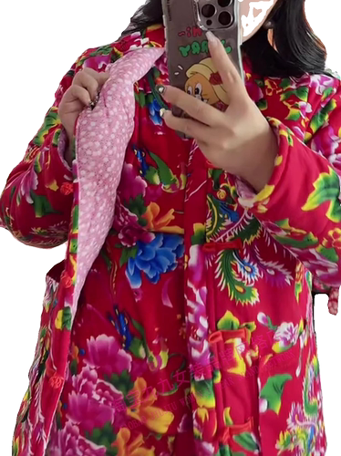 加厚盘扣对襟东北大花棉袄男女可穿冬季网红时尚民族风棉衣外套 - 图3