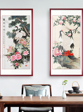 新中式风走廊过道松鹤延年装饰画