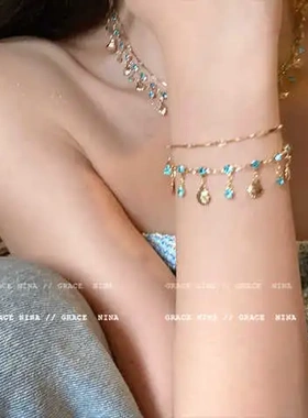 蓝色度假风项链贝壳手链锁骨链轻奢叠戴套装小众闪钻爆款精致配饰