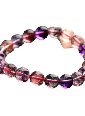 手链紫发晶云母片手饰超七三轮骨干女款手串水晶水晶金草莓晶