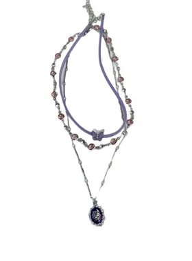 甜锁骨链酷风女配饰感多层项链串珠蝴蝶紫色设计叠戴新款小众