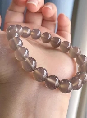 手串灰玛瑙手链饰品玉髓灰色单圈送礼情侣男女冰种水晶同款