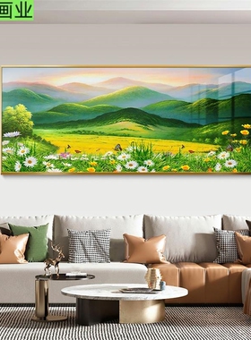 壁画巨人沙发背景墙现代简约装饰画山风景挂画向日葵客厅横幅餐厅