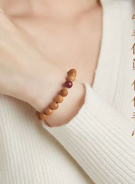 天然衡山桃木朱砂手串本命年转运珠护身佛珠手链男女民族风饰品