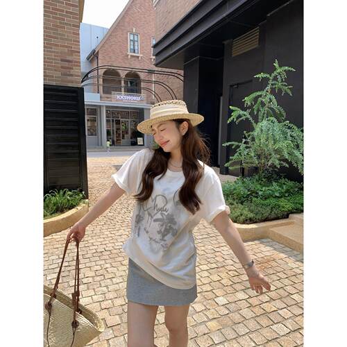 AeoAlways【紫藤梦境】紫色印花短袖T恤女新款夏宽松纯棉显白上衣 - 图2