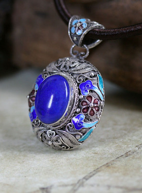 银花丝镶嵌青金石吊坠汉服饰