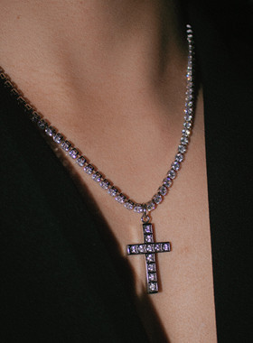 炫闪AAA级锆石镶钻十字架项链马思唯hiphop时尚潮流饰品男女潮