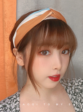 宽边女士高档韩版拼色打结发箍