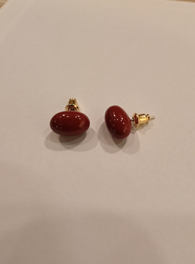 红色几何球形耳钉女小众百搭相思红豆爆款现货饰品