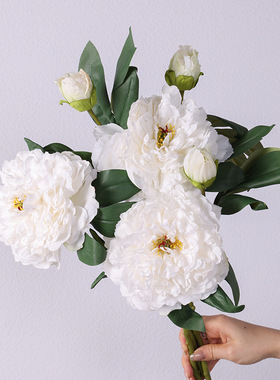 跨境仿真花贵妃牡丹插花欧式家居装饰带苞牡丹花客厅玄关摆件假花