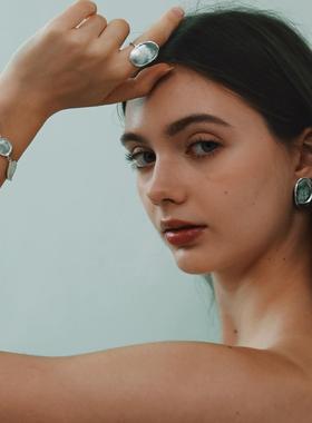 QURIOUSTONE【张真源同款】手工指纹戒指925银开口可调节潮酷个性