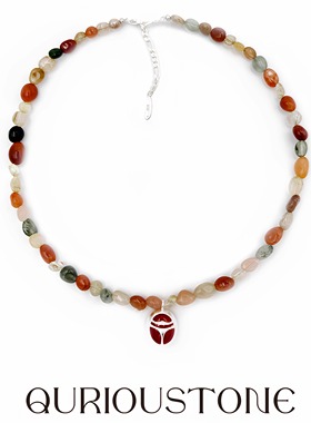 QuriouStone其石·圣甲虫·串珠项链发晶葡萄石蓝纹石925纯银项链
