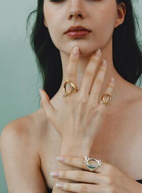 QURIOUSTONE独立设计师首饰夏日度假海滩比基尼戒指铜镀18k金个性