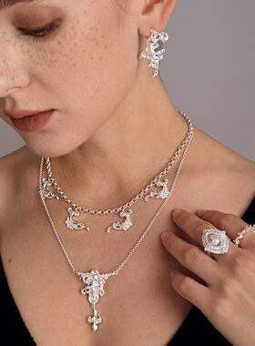 QURIOUSTONE【江衡同款】轻奢巴洛克图腾项链锁骨链925纯银毛衣链