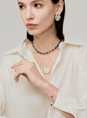 QuriouStone其石 锤纹钻切青金石满天星手链叠戴925纯银 高级感