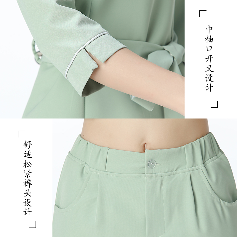 中袖美容院工作服女夏天足浴店工作服女技师显瘦工衣美容师连衣裙