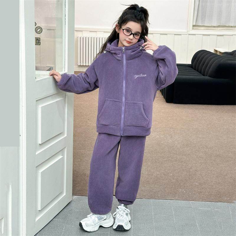 中大童冬加厚保暖连帽外套两件套女童加绒秋冬外穿套装家居服套装,淘宝优惠券,粉丝福利购,淘宝优惠卷