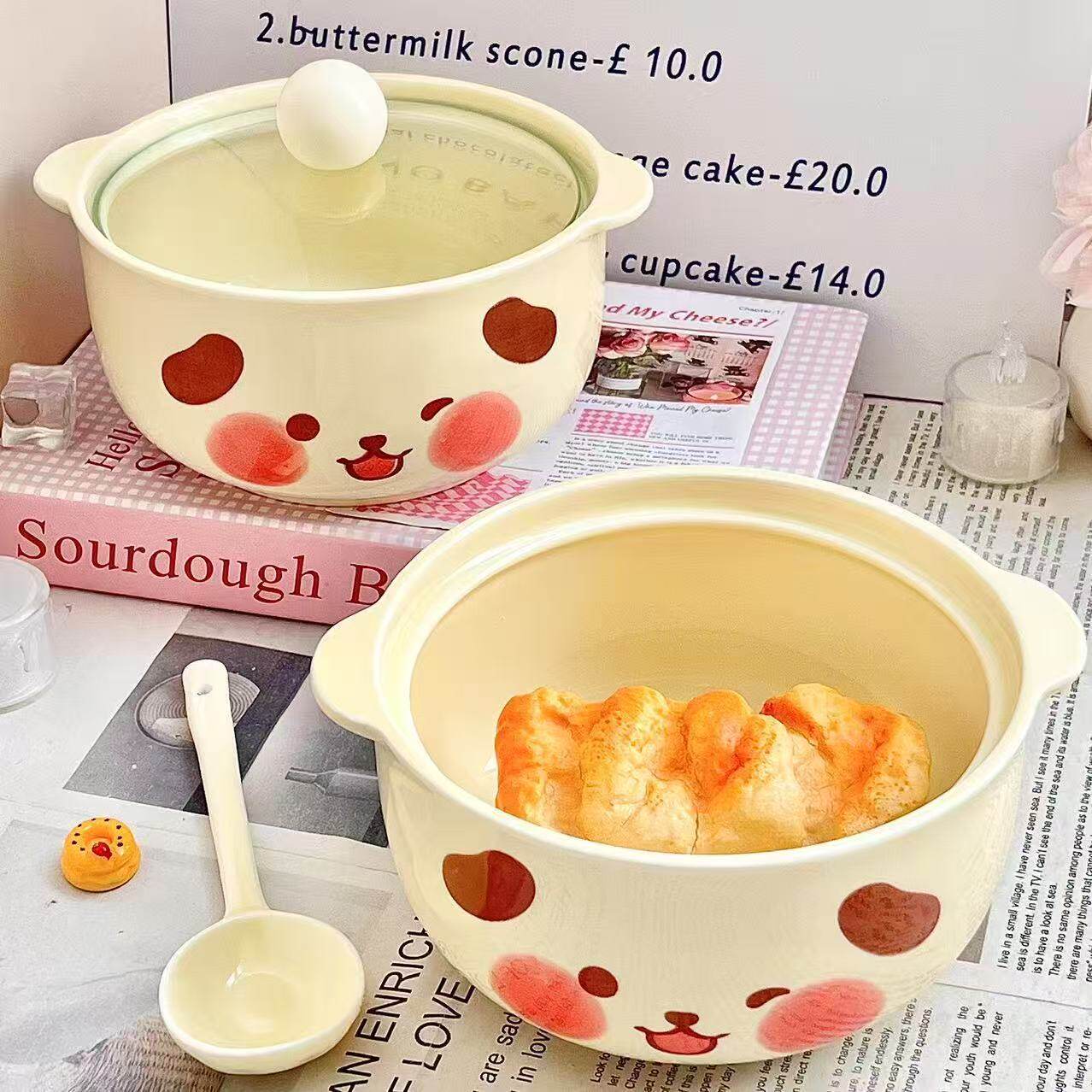 高级卡通可爱小猪猪陶瓷泡面碗带盖勺少女心双耳防烫高颜值大容量,淘宝优惠券,粉丝福利购,淘宝优惠卷