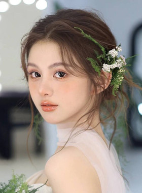 新娘文竹绿草花环超仙美