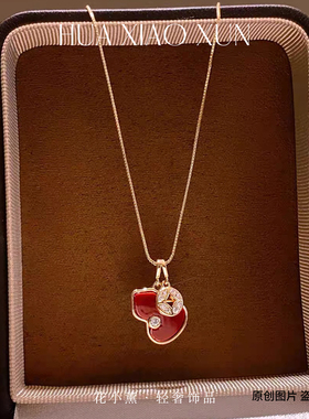 新中式红色葫芦锆石钱币项链女高级感轻奢小众毛衣链气质百搭配饰