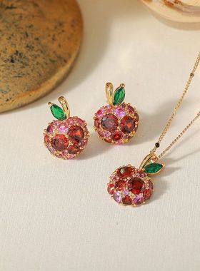「绯果金枝」彩钻满钻女水果项链多巴胺樱桃耳钉轻奢高级感锁骨链