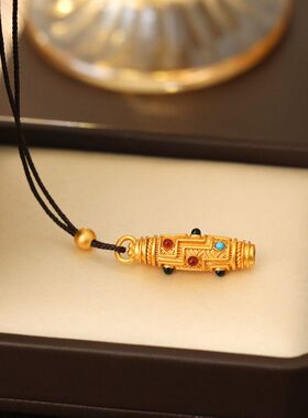 沙金珐琅彩九眼天珠吊坠通孔diy配件项链毛衣链藏传复古文玩饰品