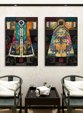 龙袍挂画服装店新中式古典汉服旗袍装饰画客厅饭店火锅店复古壁画