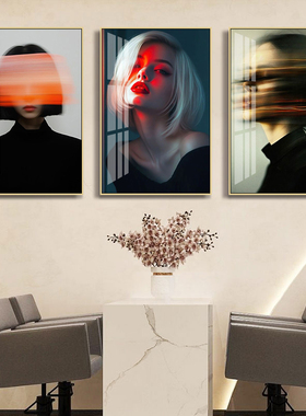 美发店造型装饰画小众艺术美容院高级感挂画网红美发理发店墙壁画