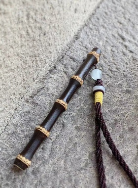 正宗野生实心紫竹根多节鸡血藤竹鞭手持盘玩把件黑色包浆