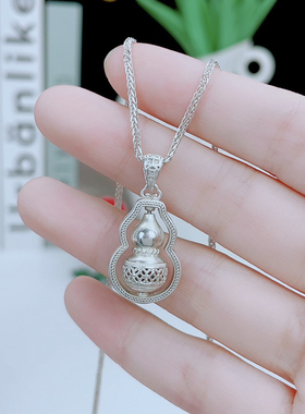 足银葫芦项链女古法可转动镂空金钱葫芦纯银吊坠新中式锁骨链
