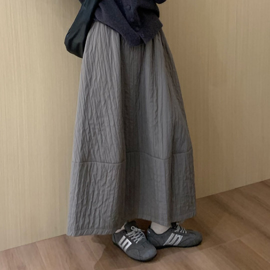 Huali pleated quilted and velvet bud skirt