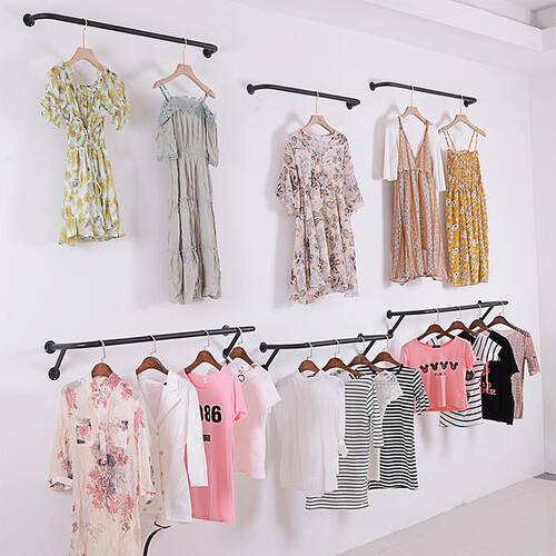服装店挂衣架挂钩上墙正侧挂横杆壁挂墙上卖衣服的架子女装展示架 - 图1